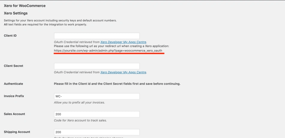Xero for WooCommerce Settings